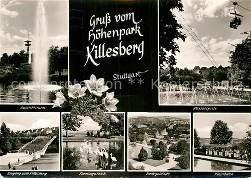 AK / Ansichtskarte Stuttgart Hoehenpark Killesberg Fontaene Aussichtsturm Wasserspiele Kleinbahn Flamingoteich Kat. Stuttgart