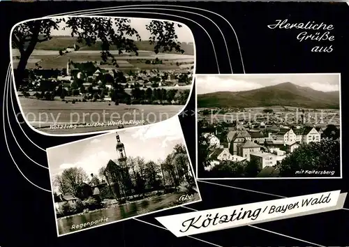 AK / Ansichtskarte Koetzting Ortsansicht mit Kirche Weisser Regen Kaitersberg Partie am Regen Kat. Bad Koetzting