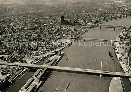 AK / Ansichtskarte Koeln Rhein Severinsbruecke Deutzer Bruecke Hohenzollernbruecke Fliegeraufnahme Kat. Koeln