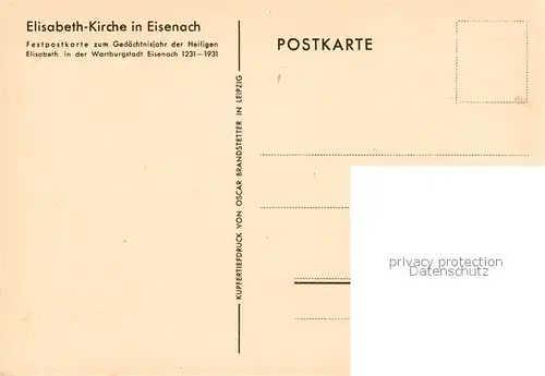 AK / Ansichtskarte Eisenach Thueringen Elisabeth Kirche Festpostkarte zum Gedaechtnisjahr der Heiligen Elisabeth in der Wartburgstadt Kat. Eisenach