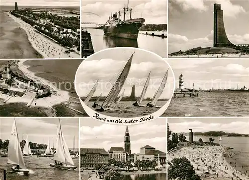 AK / Ansichtskarte Kiel Rund um die Kieler Foerde Laboe Marine Ehrenmal Buelker Leuchtturm Seglerhafen Segelregatta Rathaus Kat. Kiel