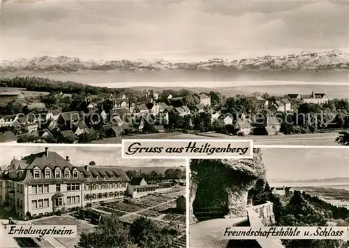 AK / Ansichtskarte Heiligenberg Baden Panorama mit Alpenblick Erholungsheim Freundschaftshoehle und Schloss Kat. Heiligenberg