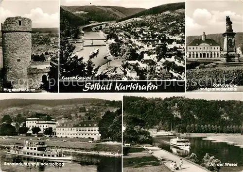 AK / Ansichtskarte Bad Karlshafen Hugenottenturm Sanatorium Kindersolbad Rathaus Landgrafendenkmal Weser Kat. Bad Karlshafen