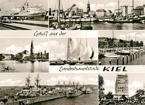 AK / Ansichtskarte Kiel Hafen Hochseeschiff Segelboote Tirpitzmole Marine Kriegsschiff Hochhaus Kat. Kiel