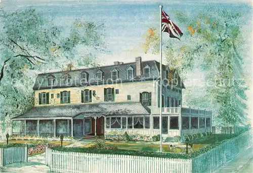 AK / Ansichtskarte Niagara on the Lake Oban Inn "Where Canada Began" American Flag Drawing