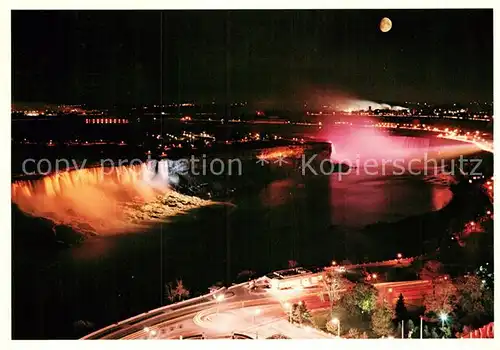 AK / Ansichtskarte Niagara Falls Ontario Night view showing the American Falls at the left and the Horseshoe Falls to the right Kat. Niagara Falls Canada