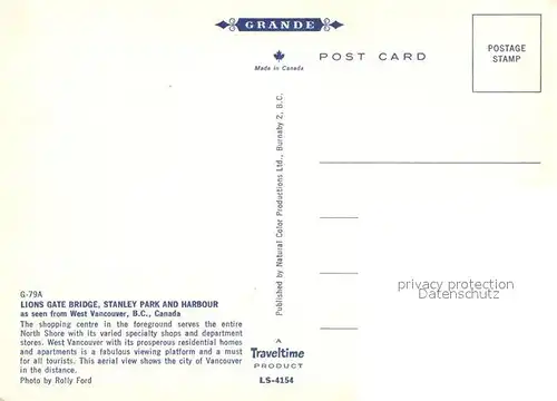 AK / Ansichtskarte West Vancouver Lions Gate Bridge Stanley Park and Harbour aerial view