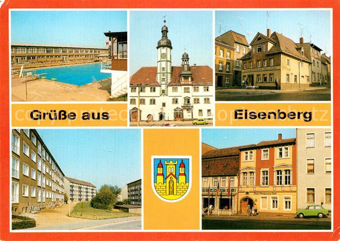 AK / Ansichtskarte Eisenberg Thueringen Freibad Rathaus HO