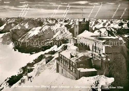 AK / Ansichtskarte Zugspitze Muenchner Haus mit Schweizer und oesterr Alpen Fliegeraufnahme Kat. Garmisch Partenkirchen