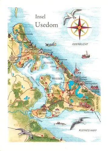 AK / Ansichtskarte Insel Usedom Inselkarte Zeichnung