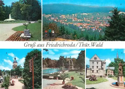 AK / Ansichtskarte Friedrichroda Puschkinpark Panorama Kuranlagen Schwimmbad Schloss Reinhardsbrunn Kat. Friedrichroda