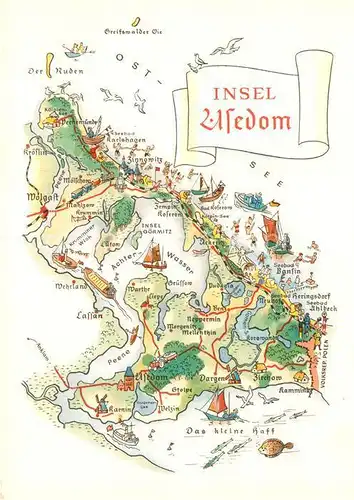 AK / Ansichtskarte Insel Usedom Inselkarte Illustration