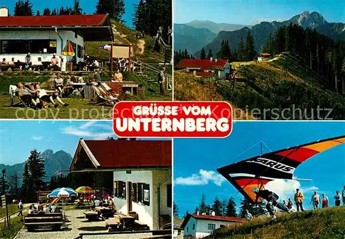 AK / Ansichtskarte Ruhpolding Gipfelgaststaette Unternberg Alm Sonnenterrasse Drachenflugplatz und Hoerndlwand Kat. Ruhpolding