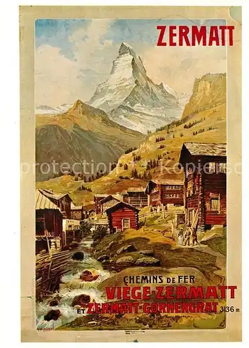 AK / Ansichtskarte Zermatt VS Plakat fuer Visp Zermatt Bahn und Zermatt Gornergrat Bahn 1898 Plakatsammlung des Kunstgewerbemuseums Zuerich Nr 1145 Repro Kat. Zermatt