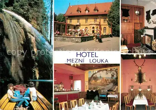 AK / Ansichtskarte Hrensko Hotel Mezni Louka Restaurant Wasserfall Kat. Herrnskretschen