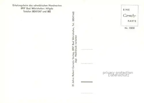 AK / Ansichtskarte Bad Woerishofen Erholungsheim des schwaebischen Handwerkes Cornely Karte Nr 13050 Kat. Bad Woerishofen