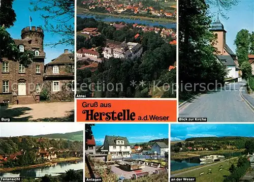 AK / Ansichtskarte Herstelle Weser Burg Abtei Kirche Teilansicht Anlagen Weserpartie Kat. Beverungen