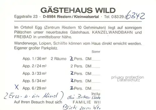 AK / Ansichtskarte Riezlern Kleinwalsertal Vorarlberg Gaestehaus Wild  Kat. Mittelberg