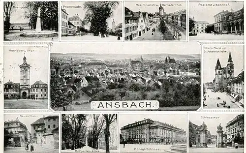 AK / Ansichtskarte Ansbach Mittelfranken Herriedentor Promenade Orangerie Postamt Banhof Schloss Tore Kat. Ansbach