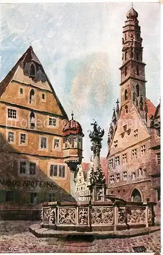 AK / Ansichtskarte Rothenburg Tauber Rathaus Sankt Georgsbrunnen Kuenstlerkarte Kat. Rothenburg ob der Tauber