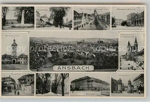 AK / Ansichtskarte Ansbach Mittelfranken Herriedentor Postamt Bahnhof Hofgarten Allee Schloss  Kat. Ansbach