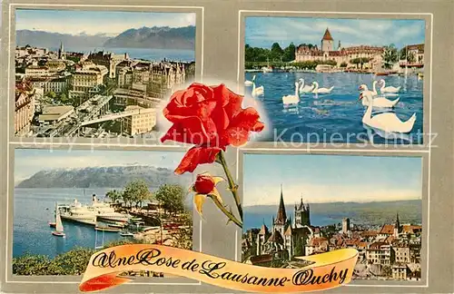 AK / Ansichtskarte Ouchy Grand Port Debarcadere Lac Leman Cathedrale Rose Genfersee Schwaene Kat. Lausanne