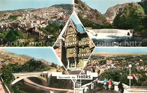 AK / Ansichtskarte Thiers Vue generale La Durolle Chateau du Piroux Pont et Chapelle Saint Roch Table d Orientation Kat. Thiers