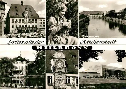 AK / Ansichtskarte Heilbronn Neckar Marktplatz Kaetchen Harmonie Kunstuhr  Kat. Heilbronn