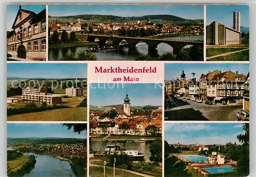 AK / Ansichtskarte Marktheidenfeld Siedlung Mainbruecke Fachwerkhaeuser Schwimmbad Kat. Marktheidenfeld