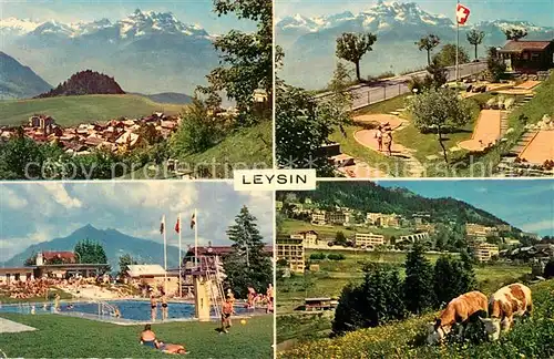 AK / Ansichtskarte Leysin Teilansichten Alpenpanorama Minigolf Freibad Kat. Leysin