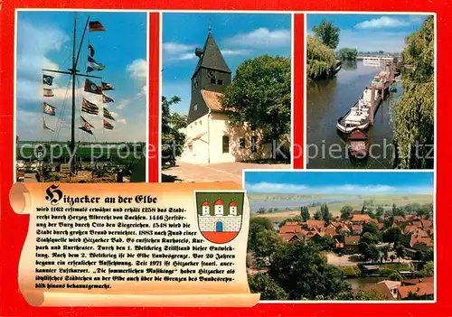 AK / Ansichtskarte Hitzacker Elbe Flaggenmast Kirche Binnenschifffahrt Frachtkahn Altstadt Geschichte Kat. Hitzacker (Elbe)