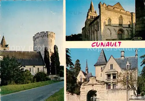 AK / Ansichtskarte Cunault La Tour de Treves Donjon du XV siecle Abbaye de Cunault Eglise Romane Chateau Kat. Chenehutte Treves Cunault