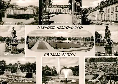 AK / Ansichtskarte Herrenhausen Hannover Galeriegebaeude Plastik Endymion Venus mit Putte Rosengarten Kat. Hannover