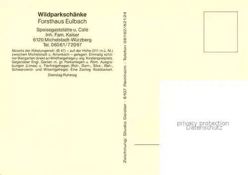 AK / Ansichtskarte Wuerzberg Michelstadt Wildparkschaenke Forsthaus Eulbach Kat. Michelstadt