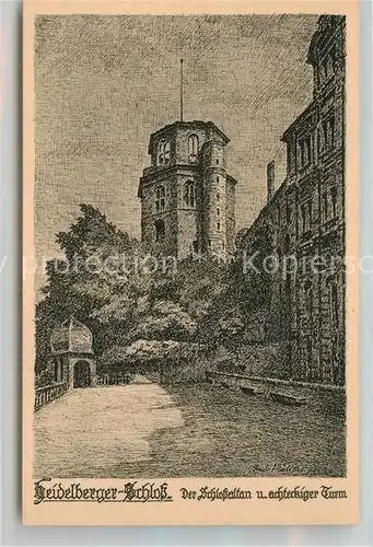 AK / Ansichtskarte Heidelberg Neckar Schloss achteckiger Turm Kuenstlerkarte Kat. Heidelberg