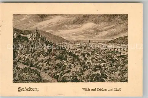 AK / Ansichtskarte Heidelberg Neckar Schloss und Stadt Zeichnung Kat. Heidelberg