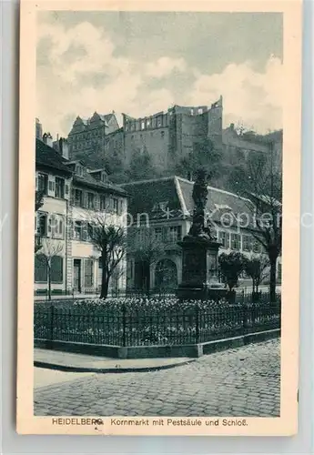 AK / Ansichtskarte Heidelberg Neckar Kornmarkt mit Pestsaeule und Schloss Kat. Heidelberg