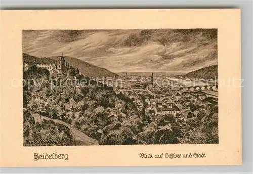 AK / Ansichtskarte Heidelberg Neckar Schloss und Stadt Federzeichnung Kat. Heidelberg