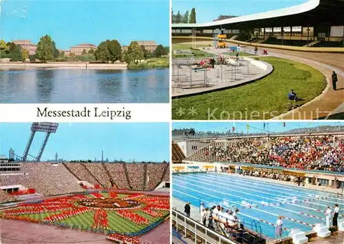AK / Ansichtskarte Leipzig Elsterbecken Hochschule Alfred Rosch Kampfbahn Zentralstadion Schwimmstadion Kat. Leipzig