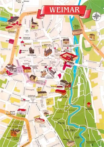 AK / Ansichtskarte Weimar Thueringen Stadtplan mit Sehenswuerdigkeiten Kat. Weimar