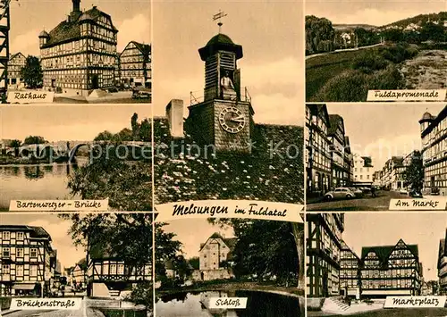 AK / Ansichtskarte Melsungen Fulda Rathaus Brueckenstrasse Marktplatz Schloss  Kat. Melsungen