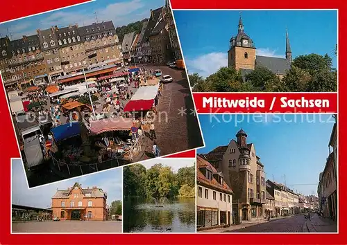 AK / Ansichtskarte Mittweida Markt Kirche St. Marien Bahnhof Rochlitzer Strasse  Kat. Mittweida