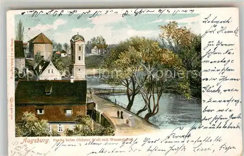 AK / Ansichtskarte Augsburg Partie beim Oblater Wall mit Wasserturm  Kat. Augsburg