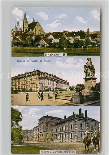 AK / Ansichtskarte Ansbach Mittelfranken Panorama Schloss Luitpoldbrunnen Kaserne Gerichtsverwaltung Kat. Ansbach