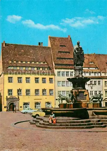 AK / Ansichtskarte Freiberg Sachsen Obermarkt mit Brunnendenkmal Kat. Freiberg