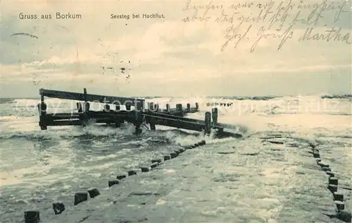 AK / Ansichtskarte Borkum Nordseebad Seesteg bei Hochflut Kat. Borkum