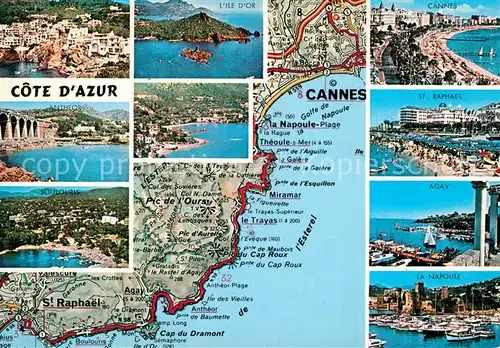 AK / Ansichtskarte Cannes Alpes Maritimes Landkarte St. Raphael Agay La Napoule Antheos Kat. Cannes
