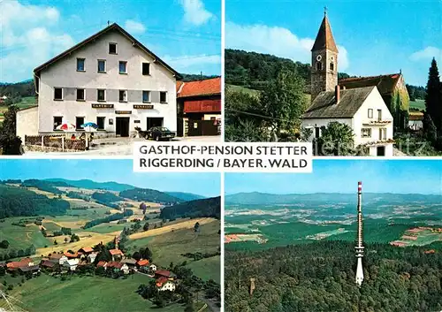 AK / Ansichtskarte Riggerding Gasthof Pension Stetter Kirche Fliegeraufnahme Fernmeldeturm Kat. Schoellnach