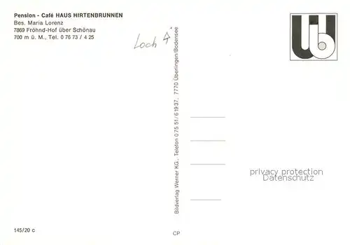 AK / Ansichtskarte Froehnd Schwarzwald Pension Cafe Haus Hirtenbrunnen Kat. Froehnd