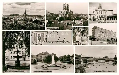 AK / Ansichtskarte Kaiserslautern Ausstellungsgel?nde Apostelkirche Brunnen am Rathaus Fackelwoogbrunnen  Kat. Kaiserslautern